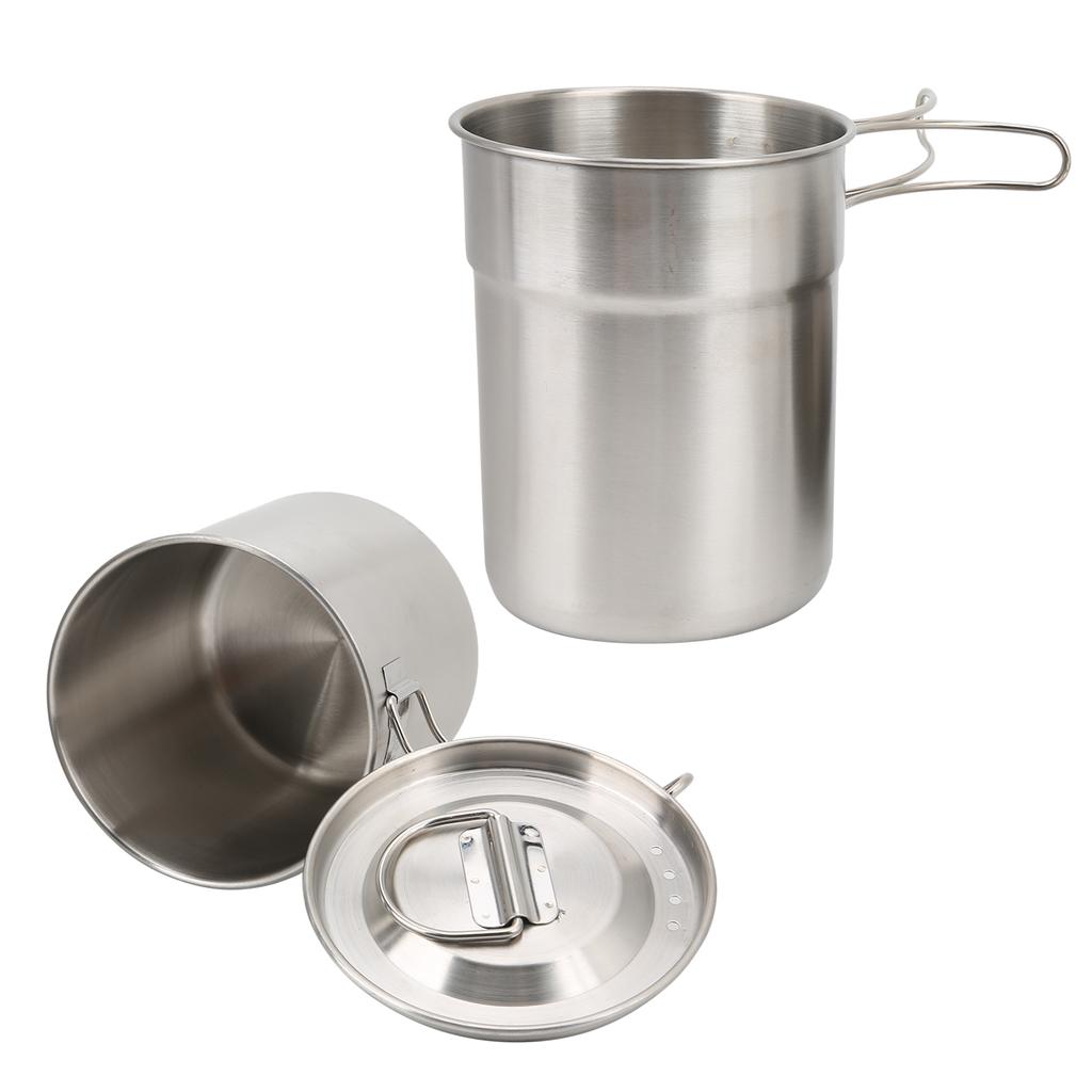 2pcs Stainless Steel Cooking Cup Mug Foldable Outdoor Camp Cook Pot Camping Cookware