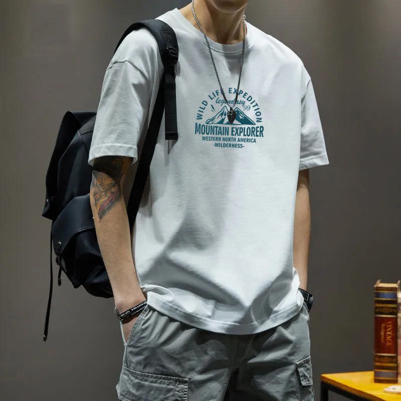 

Cotton Short Sleeved T-shirt for Men Spring and Summer Sports Style American Retro Hong Kong Style Ins Trendy Brand T-shirt High-end Base Shirt S