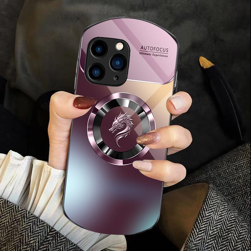 Gradient Circle Dragon For Iphone 11 12 13 14 15 Pro Max Plus Mini 7 8 Se 2020 X Xs Xr Elliptical Tempered Glass Phone Case