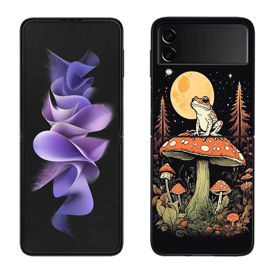 Cottagecore Frog Aesthetic Case For Samsung Z Flip 6 5G Galaxy Z Flip 5 4 3 5G Black Hard Cell Phone Cover Luxury PC Shell Coque