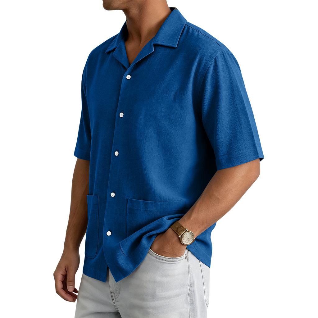 Men's Summer Casual Short-Sleeve Shirt With Collar And Multiple Pockets