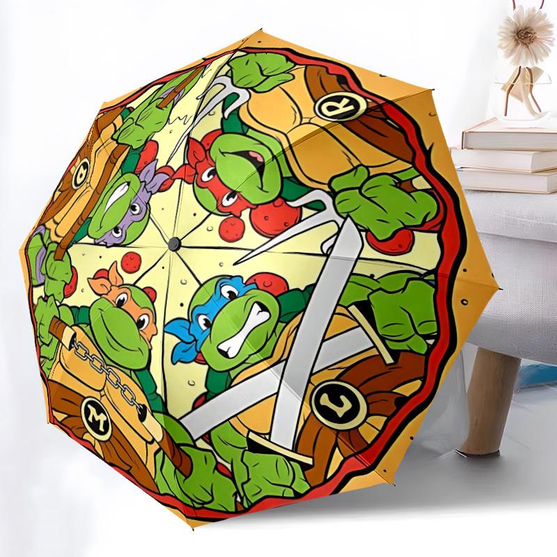 1pz Ombrello Pieghevole Portatile Automatico Apri/Chiudi Tartarughe Ninja Mutanti Adolescenti con Struttura a 8 Stecche per Donna/Uomo, Uso Stagione Unica a0901153