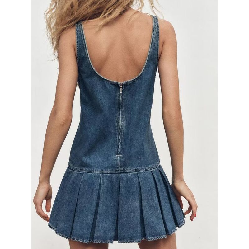 Za2025 Summer New Product Women's Clothes Wide Pleated Shoulder Strap round Neck Denim Sleeveless Vest Dress 4365081 401