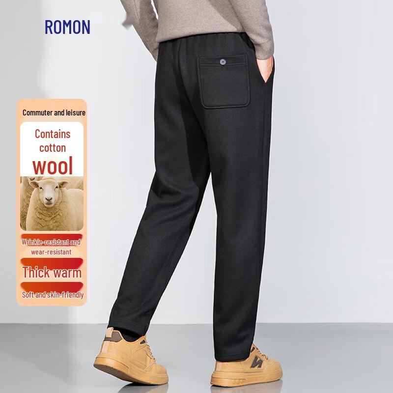 ROMON Men's Autumn/Winter Wool Blend Casual Straight-Leg Pants
