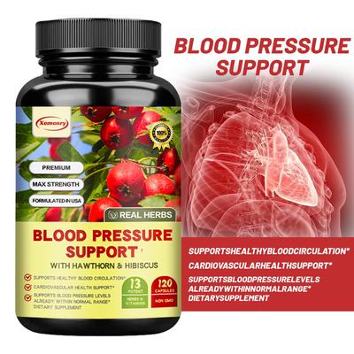 Cápsulas premium de soporte para la presión arterial, que contienen espino blanco y flor de hibisco, promueven una circulación sanguínea saludable, 120 cápsulas por paquete.