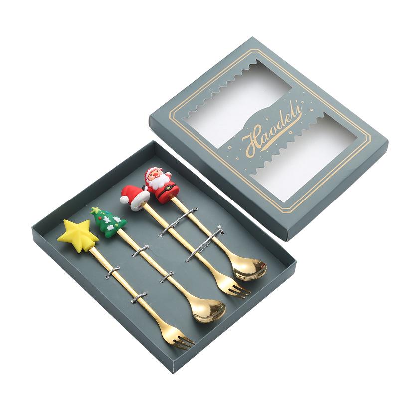 Creative Cartoon Stainless Steel Spoon & Fork Set: Coffee Stirrer, Fruit Fork, Christmas Gift