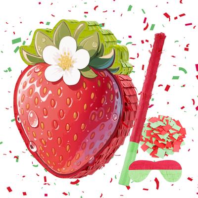 Erdbeer Piñata Rote Beeren Piñata mit Augenbinde Schläger Konfetti Sommerfrucht Themen Geburtstagsfeier Dekoration für Kinder Babyparty Zubehör