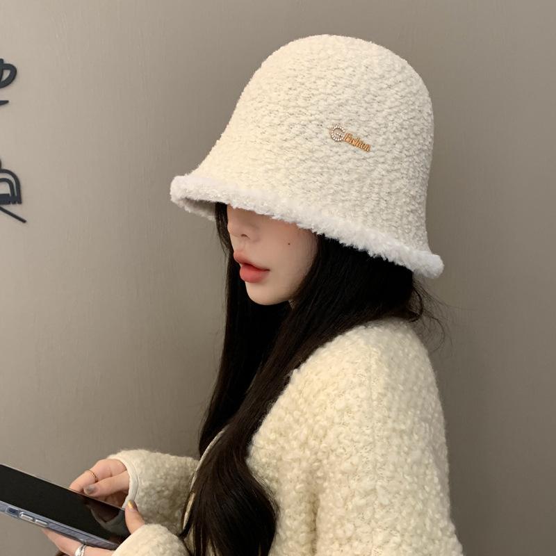 Korean Version of Autumn and Winter New Hat for Women with High End Metal Plush Fisherman Hat for Winter Thermal Basin Hat Bucket Hat Thick