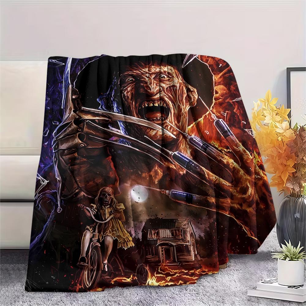 Horrorfilm-Print Flanelldecke, Hohe Qualität, Bequem für alle Jahreszeiten, Heimdekoration, Wärme und Komfort, Perfekt für Weihnachtsgeschenke
