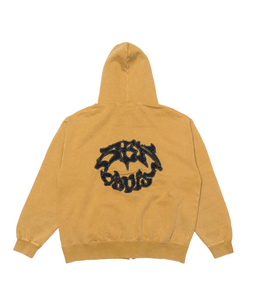 Ben Davis Bleach Washed Patch Zip-Up Hoodie Mustard