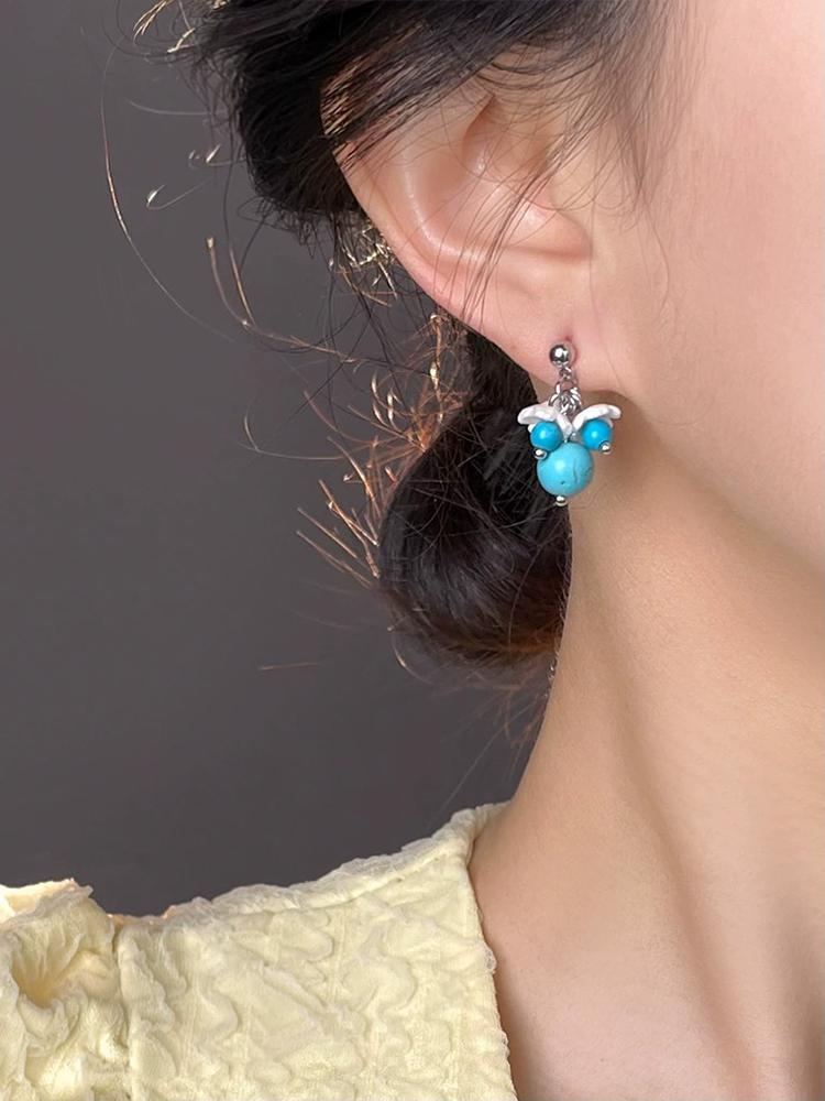 Ethnic Turquoise Round Beads Ear Stud Piercing Earrings For Women Bohemia Fashion New Jewelry Friend Gift Party Daily