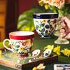 Begonia Cup Mug with Lid Ceramic Cup Household Water Cup Office Retro Coffee Cup Breakfast Cup Couple Cup
