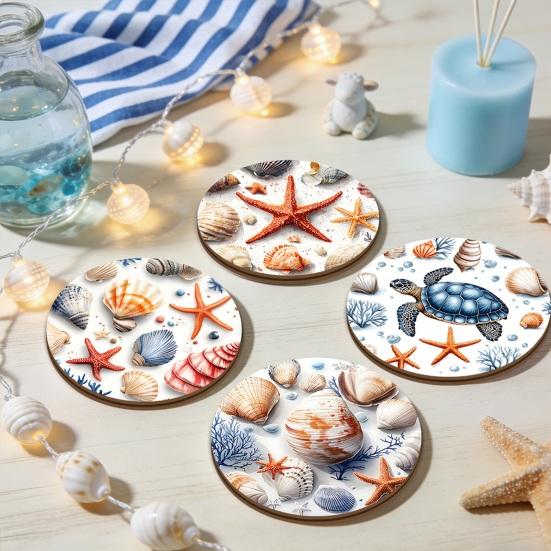 Meeresschildkröten-Untersetzer, Holz-Getränkeuntersetzer im Ozean-Strand-Thema für Zuhause, Café, Rutschfest, Hitzebeständig, Tischdekoration