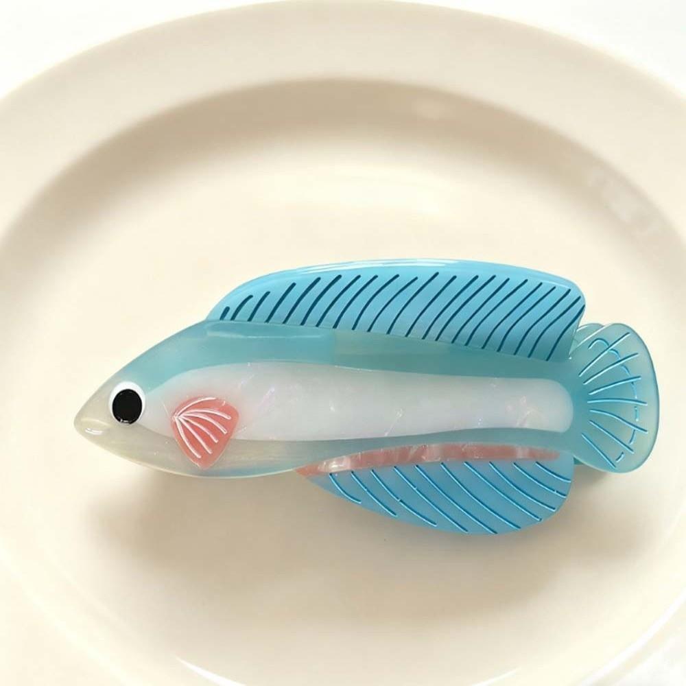 Korean Style Silver Arowana Shark Clip Acrylic Acetic Acid Hair Claw Guppy Hair Claw  Travel