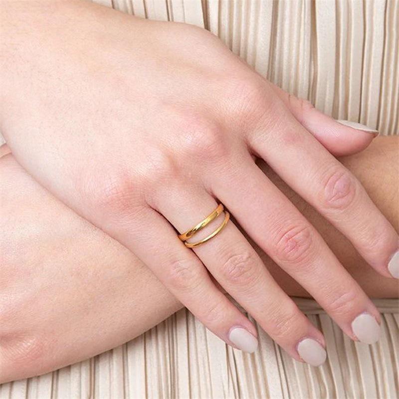 St.delan Retro Minimalist Double Layer Adjustable Women's Stainless Steel Open Ring
