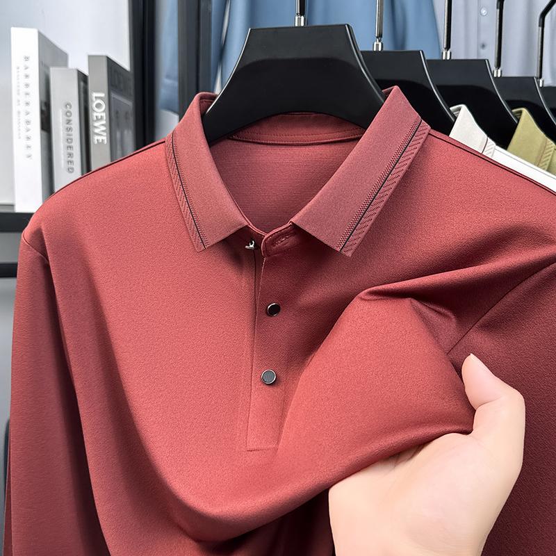 Luxury Brand Quality Men'S Polo Shirt Exquisite Fashion Solid Color Seamless Long Sleeve Autumn Lapel T-Shirt Business Menswear