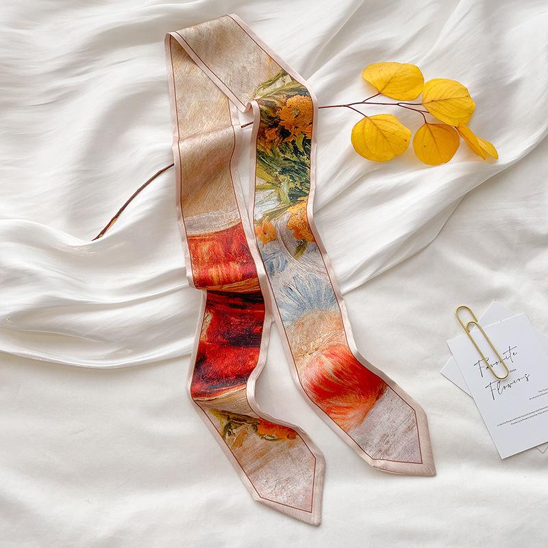 Scarf Luxury Streamers Bag Straps Oil Painting Style Small Ribbon Long Scarf Belt Spring and Summer Versatile Fashion Headband
