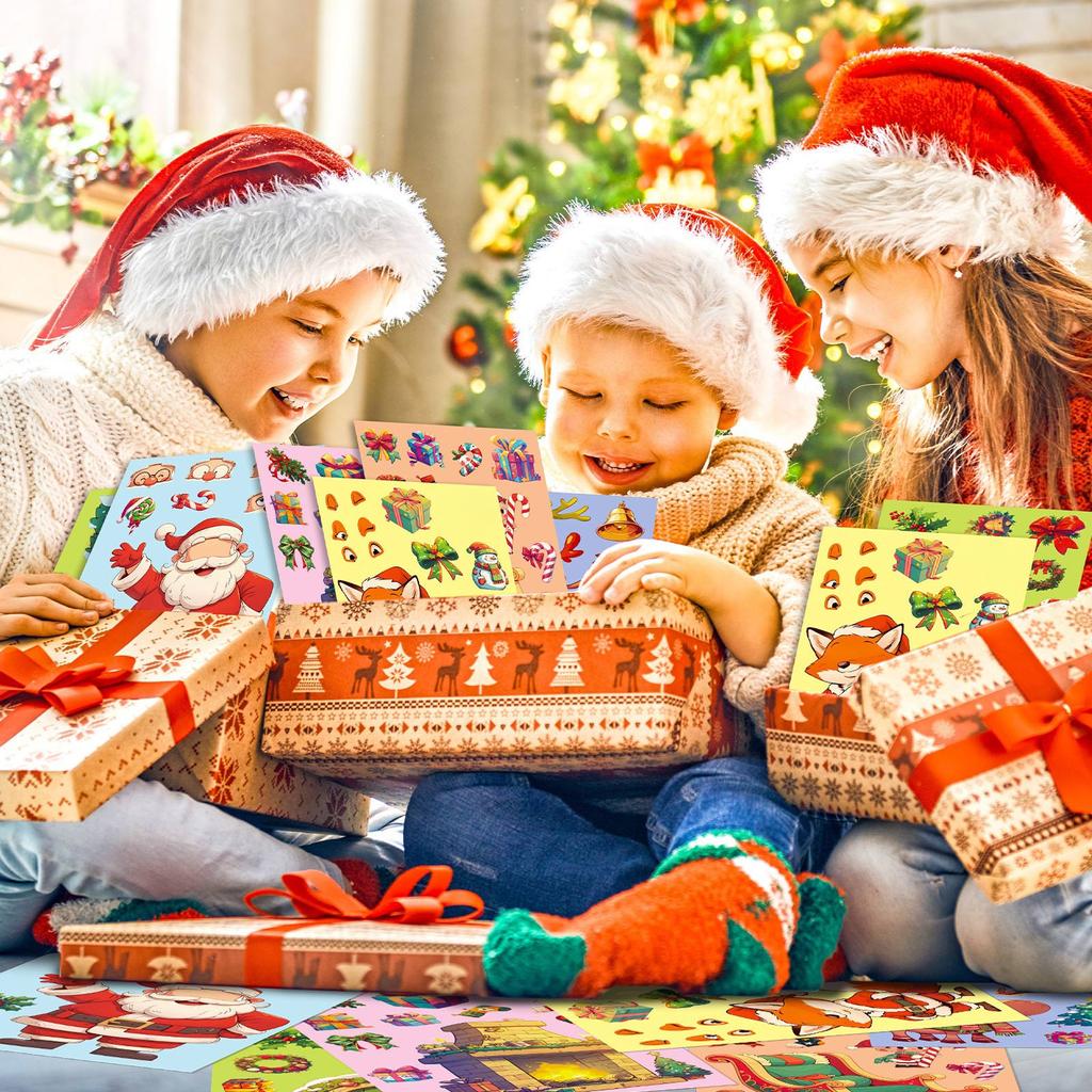 6 Pieces/set Christmas Face Changing Puzzle Stickers Children's DIY Puzzle Cartoon Stickers  Elk Face Changing Stickers