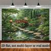2D Traditional Japanese Garden Backdrop Zen Pond & Greenery Background Cloth