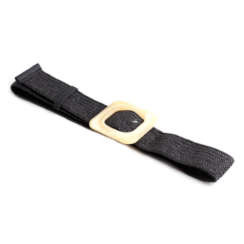 Summer Beach Pp Grass Woven Belt Women'S Square Buckle Round Buckle Simple Decorative Pin Buckle Waist Seal