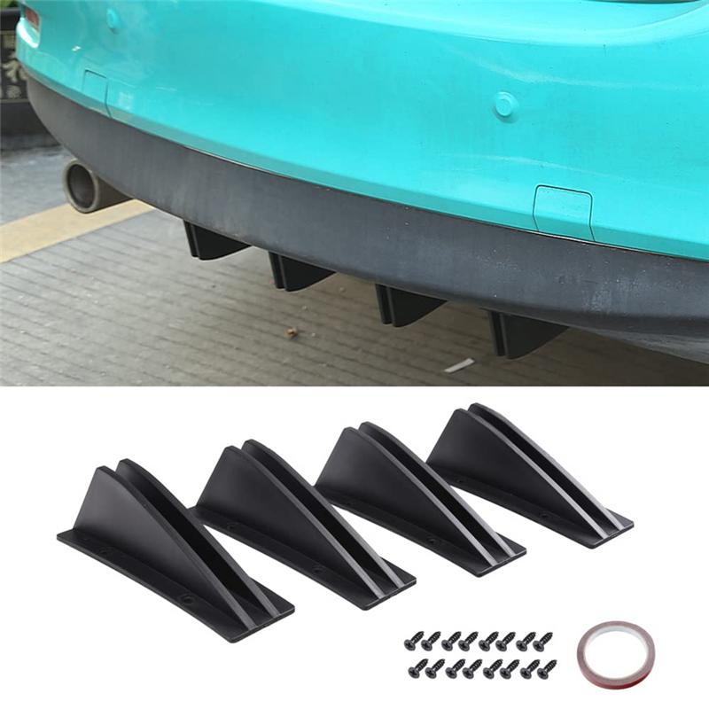 Universal Rear Bumper Lip Diffuser Shark F Bumper Shark F Cover Trim Spoiler -Black 4PCS