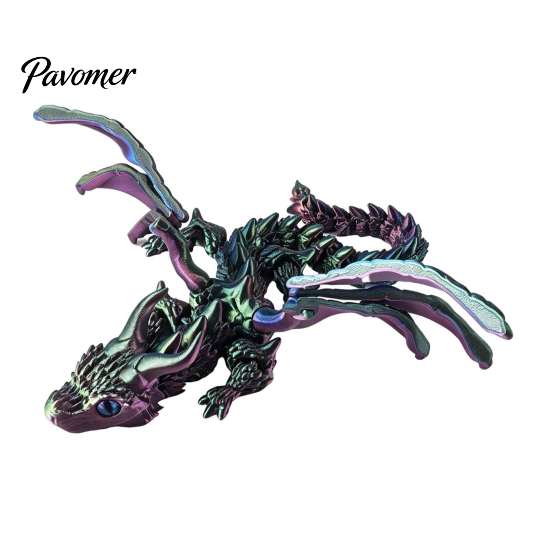 Handheld Fidget Tool 3D Printed Dragon with Wings, Flexible Articulated Winged Toys, Fine Carving Statue Desktop Animals Toy for Stress Relief,