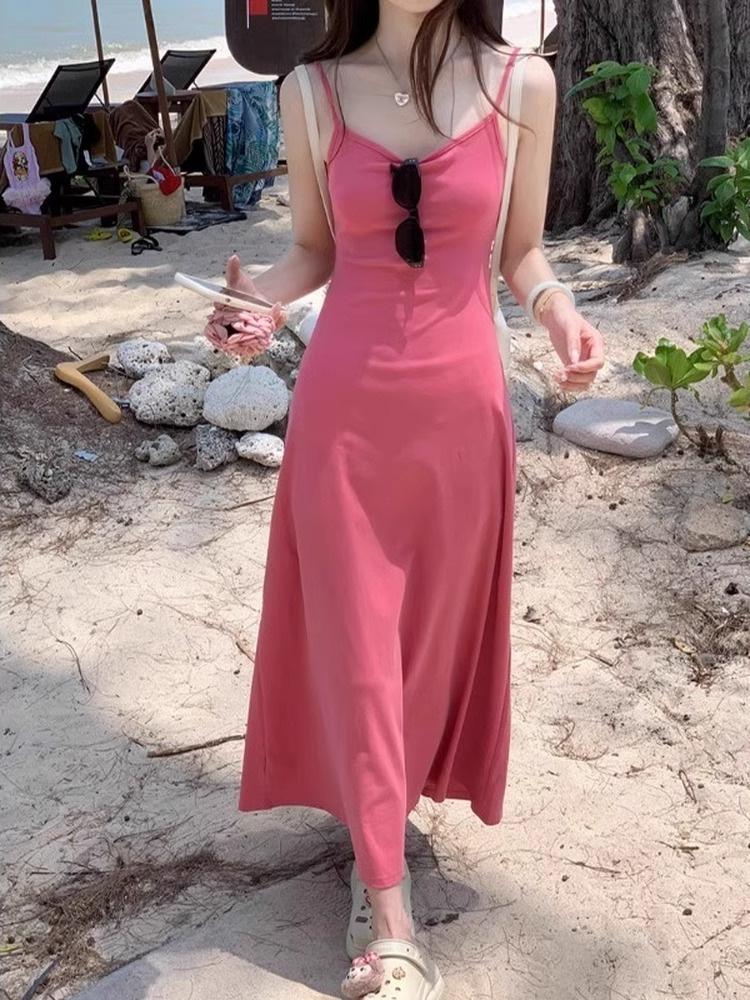 Summer New Sexy Spice Girl Suspender Dopamine Dress Female Slim Slim and Thin Waist Temperament Big Swing A-shaped Skirt