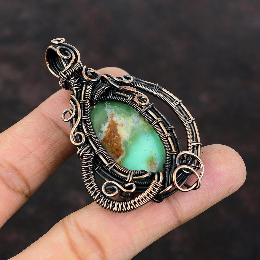 Boulder Chrysoprase Pendant Copper Wire Wrapped Pendant Handmade Unique Jewelry Latest Design Pendant Gemstone Copper Jewelry Gift For Women