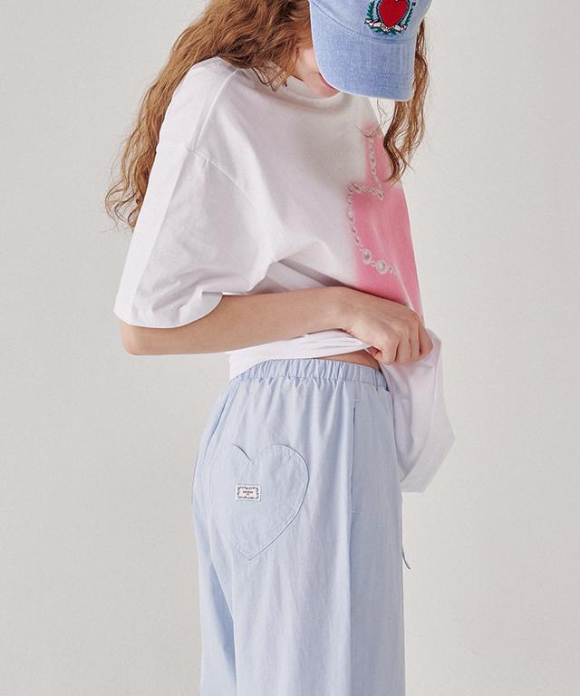 RONRON Back Heart Stitch Pocket Banding Pants Soft Blue