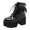 Gdgydh Women's Black Back Zipper Chunky Heel Boots Goth Style Lace Up Solid Color Platform Short Boots for Women Fashion Wing