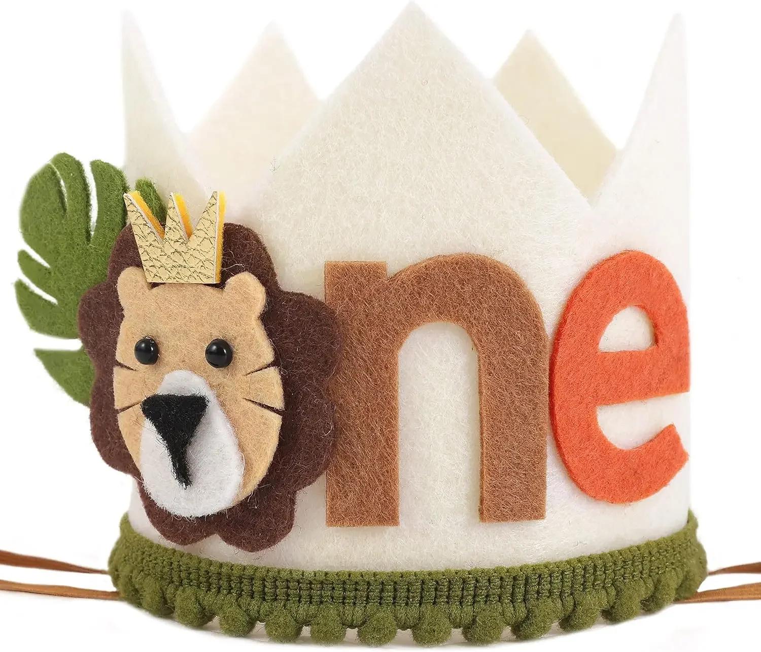 

1pc Baby Lion Felt Crown Hats Birthday Party For Kids Birthday Hat 1 Year Animal Jungle Party Baby Shower Birthday Photo Props