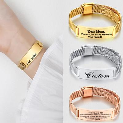 Personalisierte Mailänder Milaneser Armband für Damen Benutzerdefinierter Name Edelstahl Verstellbar Für Meine Tochter Inspiration Geschenk von Mama