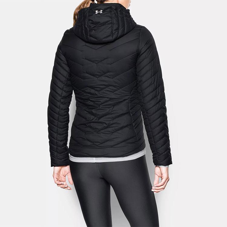 Under Armour Reactor Logo Print Waterproof Hooded Zip Cotton Jacket Women Jackets Black 1280892-001