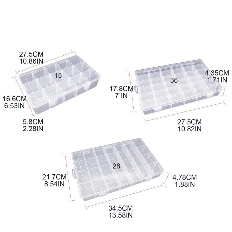 15/28/36 Grids Clear Organizer Box with Adjustable Dividers Compartment Organizer Clear Storage Container for Bead