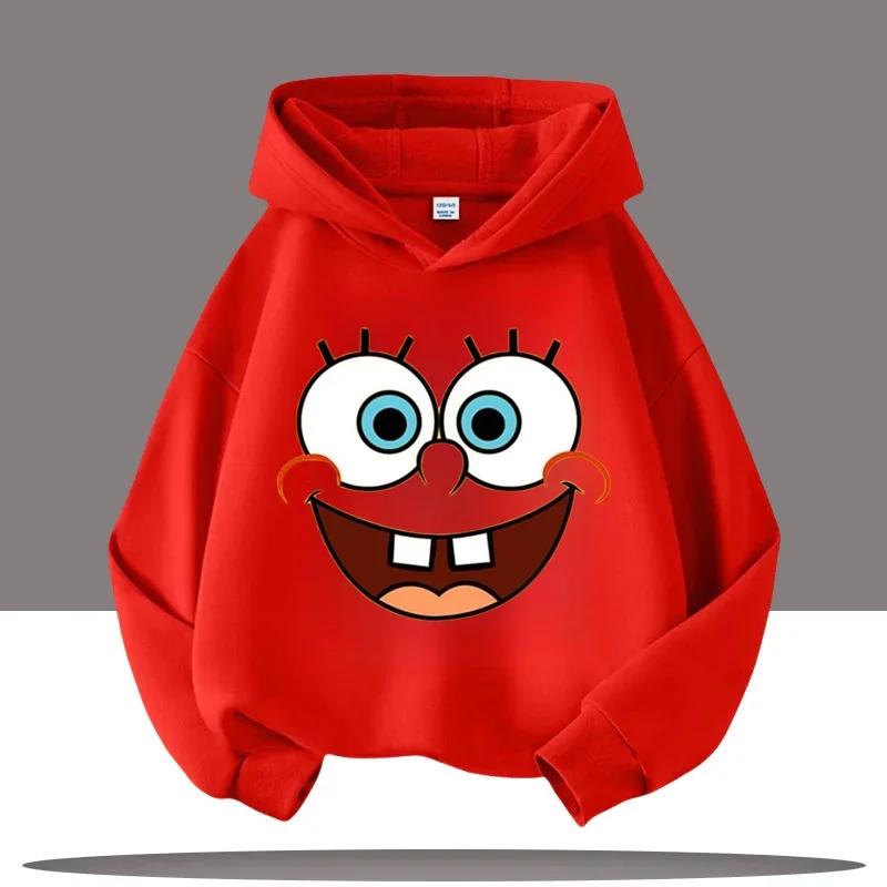 New Cute Cartoon SpongeBob SquarePants Autumn and Winter Fashion Cute Boys and Girls Daily Outing Warm Children's Hoodies