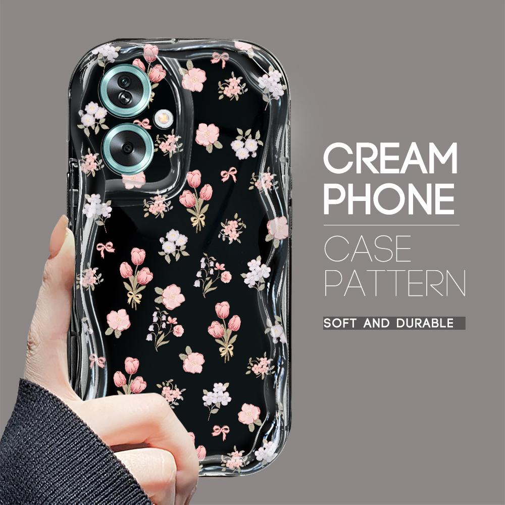 

Милый мультяшный узор, кремовая текстура, мягкий силиконовый чехол с волнистыми краями, чехол для телефона для OPPO Reno Realme Realme GT6 чёрный