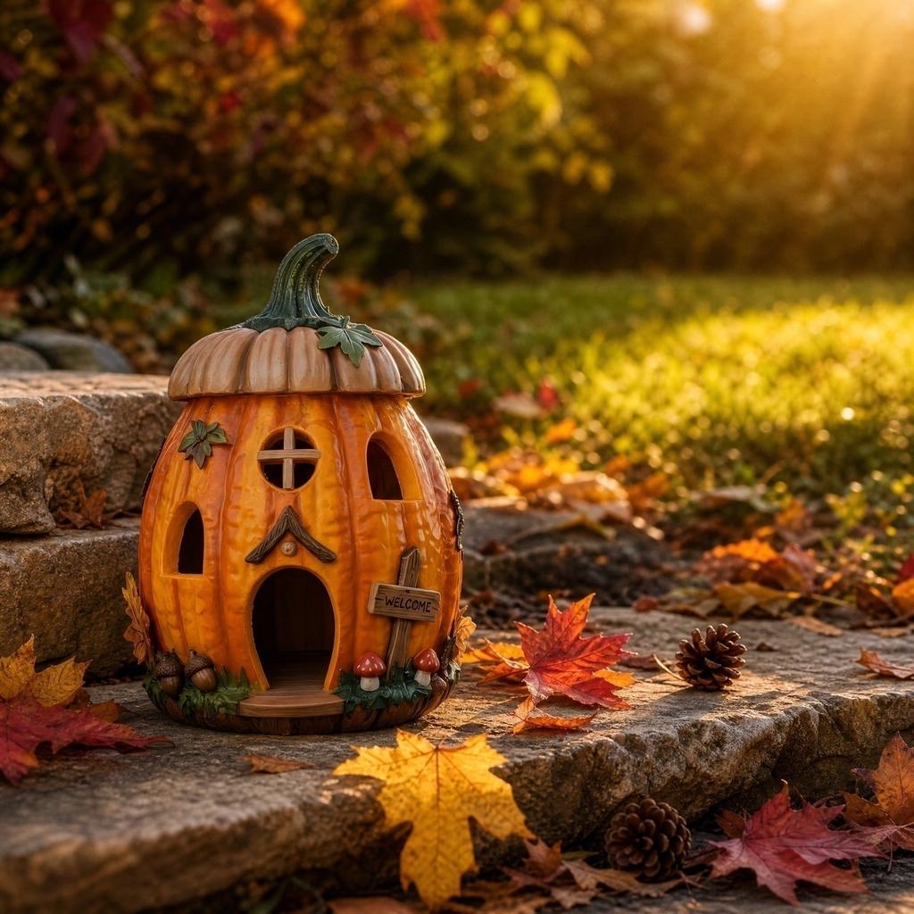 Resin Pumpkin Birdhouse Ornament for Halloween Decoration
