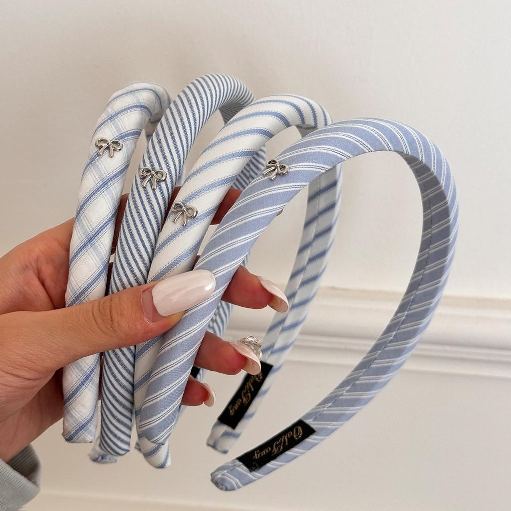 Blått rombemønster svamp tynt pannebånd collegejente sommerfugl smalt kant pannebånd høyt trykk hårklemme tilbehør