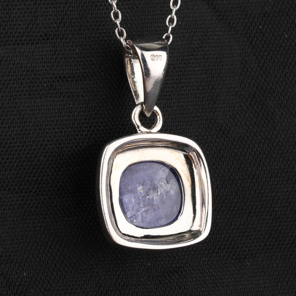 Tanzanite Cushion Pendant 925 Sterling Silver Rhodium Jewelry Gift for Her