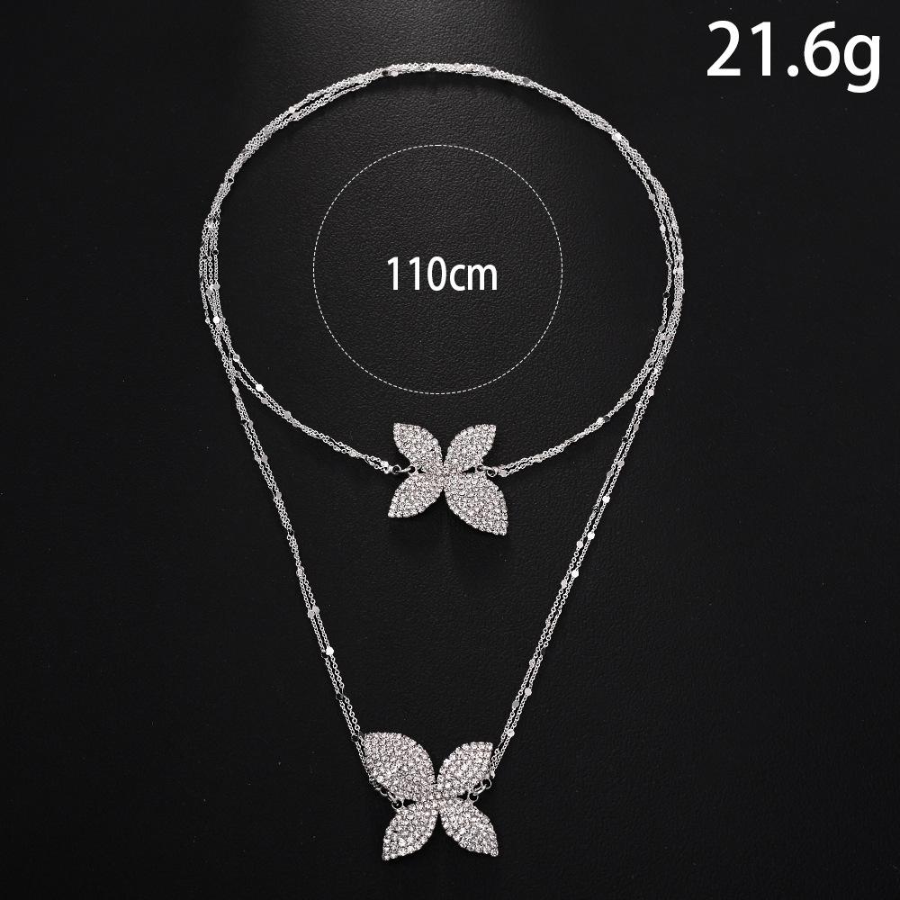 Hot-selling Petal Pendant Necklace Stacked Double Rhinestone Necklace Banquet Accessories Women's Necklace