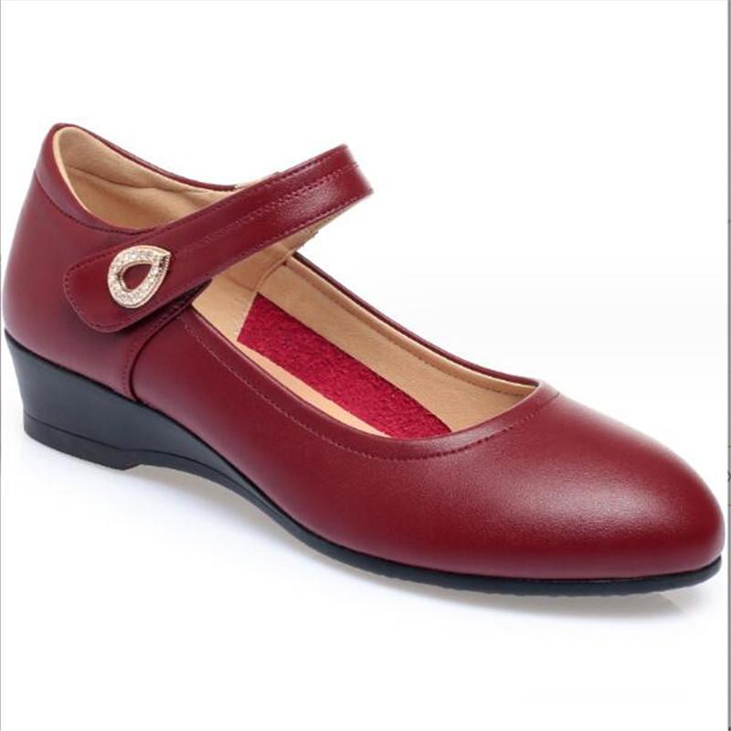 Fashion Women Fashion Comfort Buckle Strap Pumps Lady Casual Black Soft Leather Office High Heel Shoes Wedges Women Single Shoes