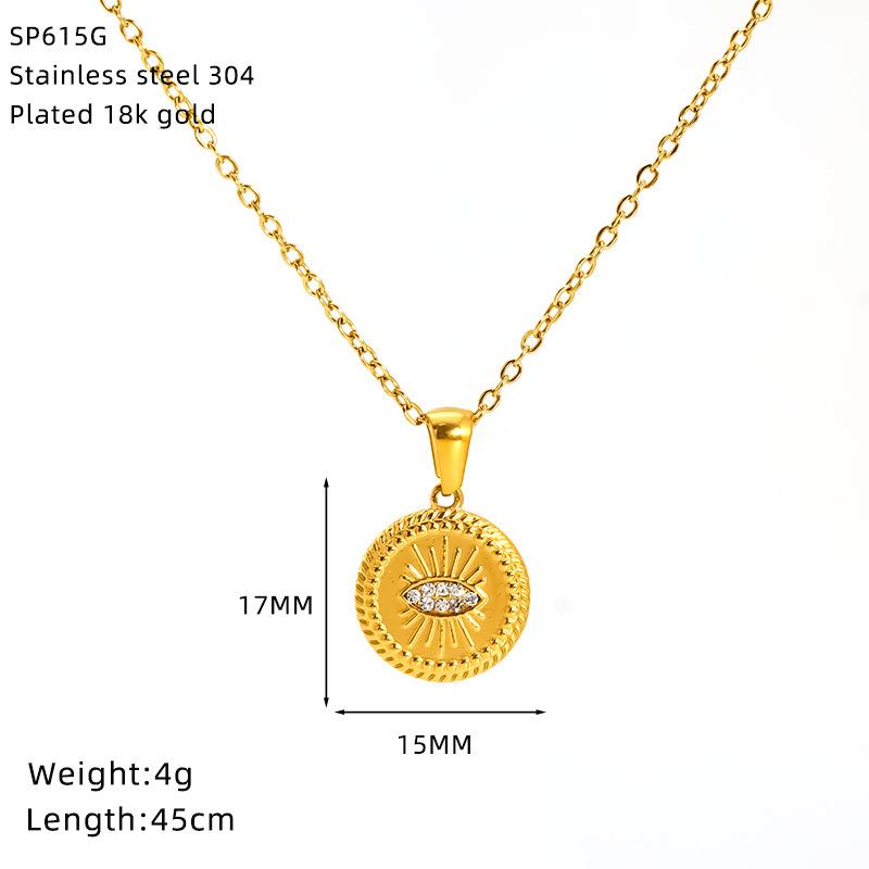 Vintage Sun Moonlight Octagon Gold Plated Stainless Steel Necklace Women'S Premium Jewelry