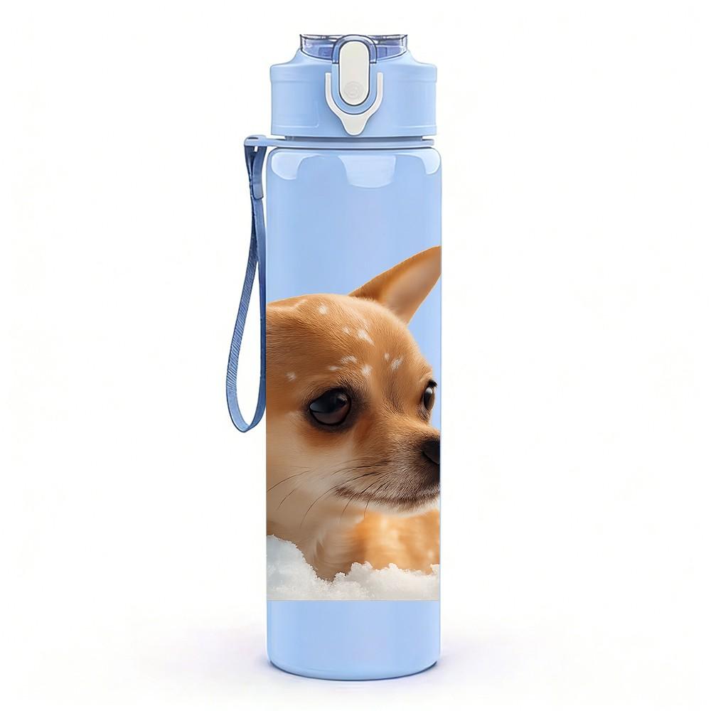 1PC Chihuahua Dog Looking Up 750ml Color Plastic Sports Water Bottle Leakproof Flip Straw Lid Suitable for Sports Office Home Use
