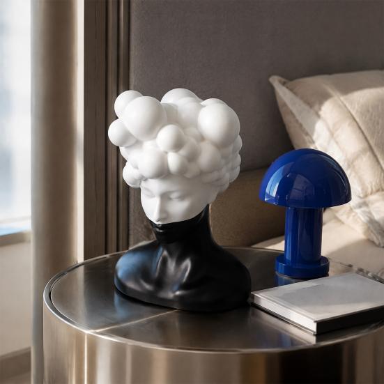 Elegant Hotel Exhibition Ornaments Modern Abstract Bust Statue, Man Portrait Sculpture, Minimalist Black And High End Aesthetic Decor White