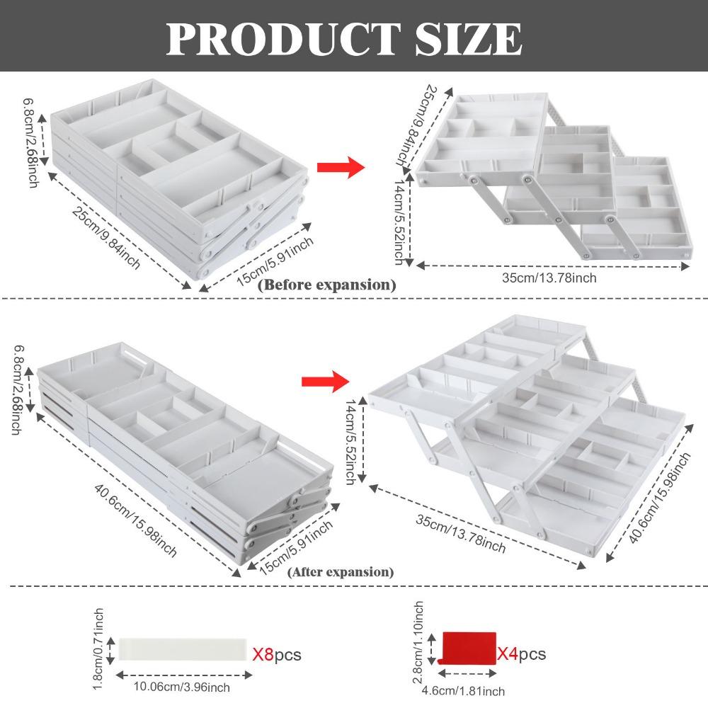 Multi Grid Expandable Storage Tray 2/3 Tier Flatware Storage Divider  Kitchen Gadgets White-1 Row 3 Layers