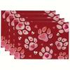4/6pcs Valentine's Day Pink Red Heart Paw Print Placemats for Pet Lovers, Anniversary Wedding Seasonal Daily Holiday Decor