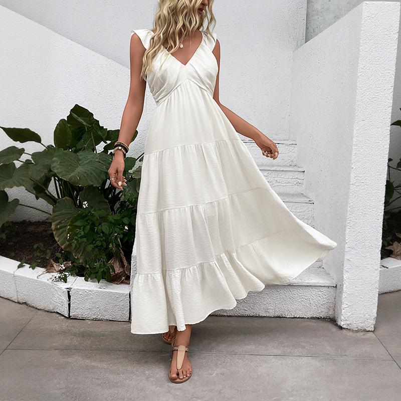 Elegant Summer Pleated Drape Long Dress - European and American Holiday Style for Women