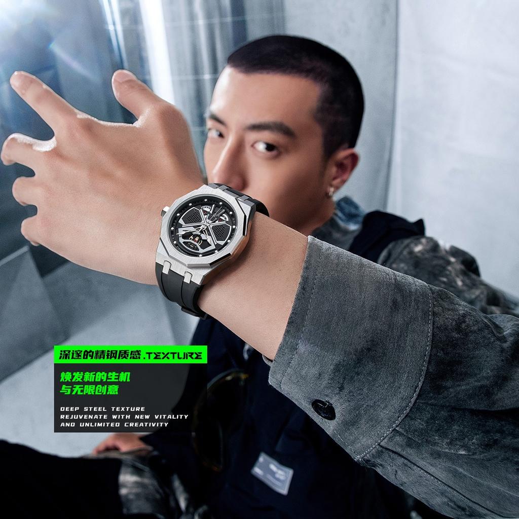 Mark Huafei Men's Watch Night Light Waterproof Hollow Polygonal Quartz Watch Male Youth Student Watch