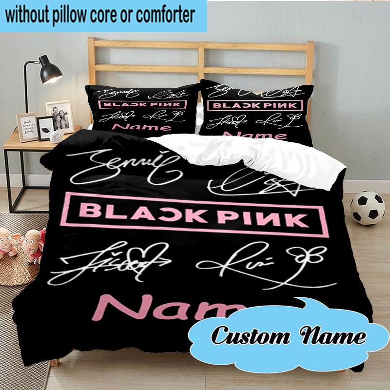 3PCS Custom Name Kpop Fashion Collage Bedding Set, Including 1pc Duvet Cover And 2pcs Pillowcases, Suitable for Dorms and Bedrooms Gift