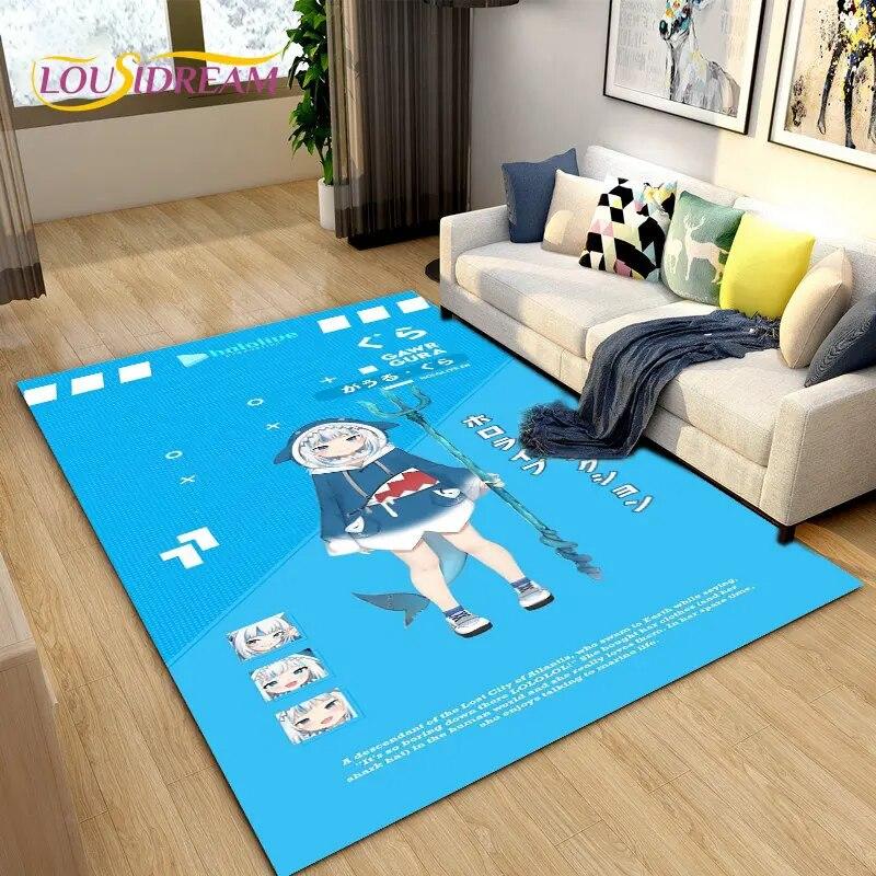 Cute Anime Gawr Gura Hololive Shark Area Rug,Carpet Rug for Living Room Bedroom Sofa Doormat Decoration, Kids Non-slip Floor Mat